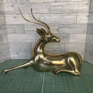 Absolutely Stunning Large MCM Vintage Brass Gazelle (12”tall, 15” long)